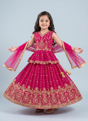 Diwali Rani Pink Peplum Lehenga for Girls – Gold Sequin Embroidery & Net Dupatta 2