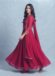 Diwali Georgette Anarkali Gown with Jacket – Zari Embroidered Koti & Dupatta 2