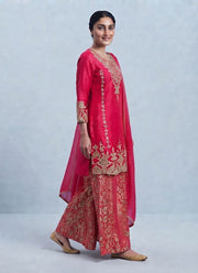 Diwali Jacquard Palazzo Suit – Embroidered Chinon Kurti & Chiffon Dupatta 2