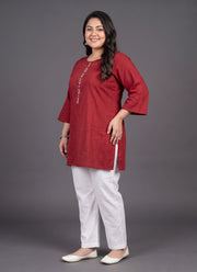 Diwali Red Plus Size Short Kurti – Mirror & Thread Embroidered Tunic (Size 50 to 56) 2
