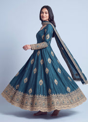 Diwali Peacock Anarkali Gown – Fendy Silk with Sequin Embroidery Dupatta & Pant 2