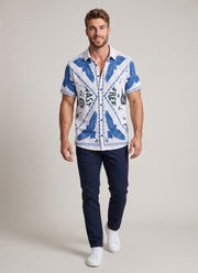 Knit Printed Shirt for Men – Half Sleeve Eagle & Floral Print Summer Shirt 4
