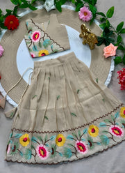 Diwali Floral Embroidered Lehenga for Girls – Crunchy Silk with Scalloped Flower Border 3