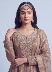 Diwali Tissue Anarkali Gown – NC Moss with Zardozi Yoke & Ring Motif Dupatta 3