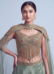 Diwali Cape Lehenga Choli – Gabana Skirt with Zari Stone Work Blouse & Attached Cape 3