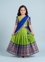 Diwali Pattu Lehenga for Girls – Zari Woven Silk with Contrast Border & Silk Dupatta 4