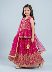 Diwali Rani Pink Peplum Lehenga for Girls – Gold Sequin Embroidery & Net Dupatta 3