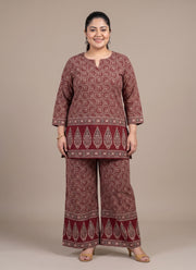 Diwali Plus Size Cotton Co-ord Set – Block Print Short Kurta & Palazzo (Size 48 to 54) 5