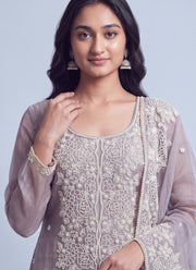 Diwali Mauve Pearl Work Salwar Suit – Tissue Silk with Handmade Moti Embroidery & Wide Pant 3