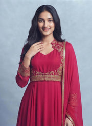 Diwali Georgette Anarkali Gown with Jacket – Zari Embroidered Koti & Dupatta 3