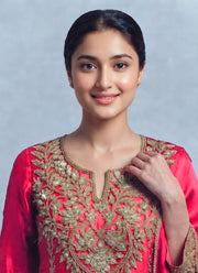 Diwali Jacquard Palazzo Suit – Embroidered Chinon Kurti & Chiffon Dupatta 3