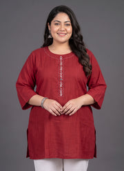 Diwali Red Plus Size Short Kurti – Mirror & Thread Embroidered Tunic (Size 50 to 56) 3