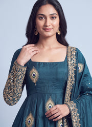 Diwali Peacock Anarkali Gown – Fendy Silk with Sequin Embroidery Dupatta & Pant 3