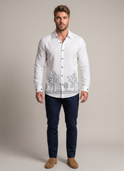 Linen Embroidered Shirt for Men – Full Sleeve Shirt with Tree & House Hem Embroidery in 3 Colours 4
