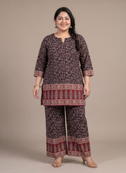 Diwali Plus Size Cotton Co-ord Set – Block Print Short Kurta & Palazzo (Size 48 to 54) 6