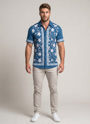Knit Printed Shirt for Men – Half Sleeve Eagle & Floral Print Summer Shirt 7