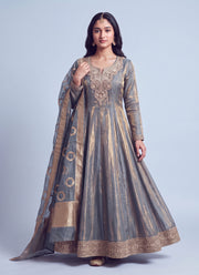 Diwali Tissue Anarkali Gown – NC Moss with Zardozi Yoke & Ring Motif Dupatta 4