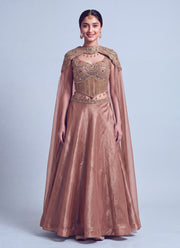 Diwali Cape Lehenga Choli – Gabana Skirt with Zari Stone Work Blouse & Attached Cape 4