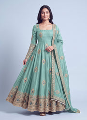 Diwali Peacock Anarkali Gown – Fendy Silk with Sequin Embroidery Dupatta & Pant 4