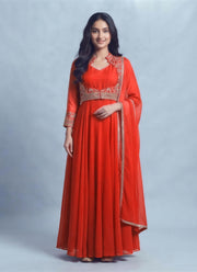 Diwali Georgette Anarkali Gown with Jacket – Zari Embroidered Koti & Dupatta 4