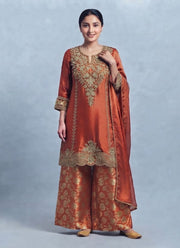 Diwali Jacquard Palazzo Suit – Embroidered Chinon Kurti & Chiffon Dupatta 4