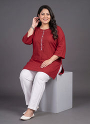 Diwali Red Plus Size Short Kurti – Mirror & Thread Embroidered Tunic (Size 50 to 56) 4