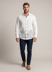 Linen Embroidered Shirt for Men – Full Sleeve Shirt with Tree & House Hem Embroidery in 3 Colours 6
