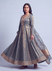 Diwali Tissue Anarkali Gown – NC Moss with Zardozi Yoke & Ring Motif Dupatta 5