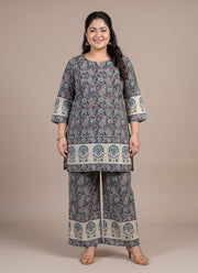 Diwali Plus Size Cotton Co-ord Set – Block Print Short Kurta & Palazzo (Size 48 to 54) 7