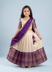 Diwali Pattu Lehenga for Girls – Zari Woven Silk with Contrast Border & Silk Dupatta 7