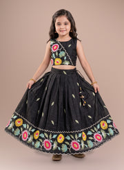 Diwali Floral Embroidered Lehenga for Girls – Crunchy Silk with Scalloped Flower Border 5