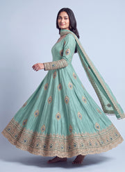 Diwali Peacock Anarkali Gown – Fendy Silk with Sequin Embroidery Dupatta & Pant 5