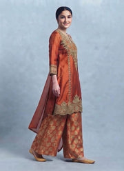 Diwali Jacquard Palazzo Suit – Embroidered Chinon Kurti & Chiffon Dupatta 5