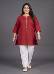 Diwali Red Plus Size Short Kurti – Mirror & Thread Embroidered Tunic (Size 50 to 56) 5