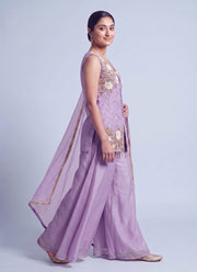 Diwali Sleeveless Kurti Palazzo Set – Salsa Fabric with Rose Embroidery & Organza Dupatta 5