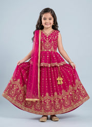 Diwali Rani Pink Peplum Lehenga for Girls – Gold Sequin Embroidery & Net Dupatta 5