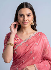 Diwali Crush Georgette Saree – Butti Embroidery, Scalloped Arka Border & Floral Print Blouse 5