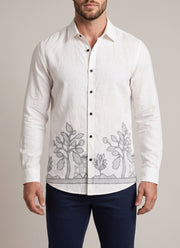Linen Embroidered Shirt for Men – Full Sleeve Shirt with Tree & House Hem Embroidery in 3 Colours 7