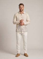 Linen Embroidered Shirt for Men – Full Sleeve Shirt with Tree & House Hem Embroidery in 3 Colours 8