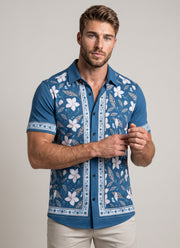 Knit Printed Shirt for Men – Half Sleeve Eagle & Floral Print Summer Shirt 5
