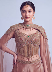 Diwali Cape Lehenga Choli – Gabana Skirt with Zari Stone Work Blouse & Attached Cape 6
