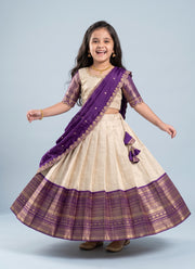 Diwali Pattu Lehenga for Girls – Zari Woven Silk with Contrast Border & Silk Dupatta 8