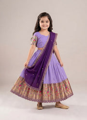 Diwali Paithani Lehenga for Kids – Parrot Zari Border & Silk Dupatta 6