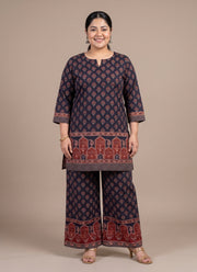 Diwali Plus Size Cotton Co-ord Set – Block Print Short Kurta & Palazzo (Size 48 to 54) 8