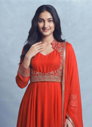 Diwali Georgette Anarkali Gown with Jacket – Zari Embroidered Koti & Dupatta 6