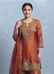 Diwali Jacquard Palazzo Suit – Embroidered Chinon Kurti & Chiffon Dupatta 6