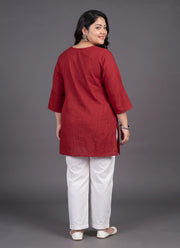 Diwali Red Plus Size Short Kurti – Mirror & Thread Embroidered Tunic (Size 50 to 56) 6