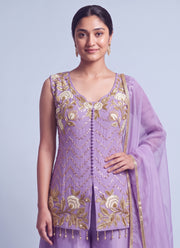 Diwali Sleeveless Kurti Palazzo Set – Salsa Fabric with Rose Embroidery & Organza Dupatta 6