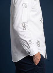 White Embroidered Shirt for Men – Cotton Full Sleeve with Sea Motif Handwork 7