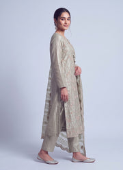 Diwali Tissue Silk Salwar Suit – Sage Green Handmade Rose Embroidery with Striped Dupatta 6